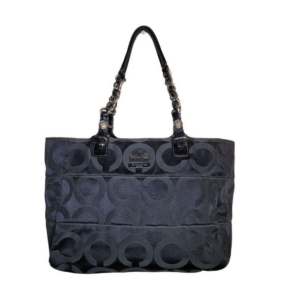 Coach Black/Gray Monogram Medium Shoulder Tote Bag Satchel - Picture 1 of 16
